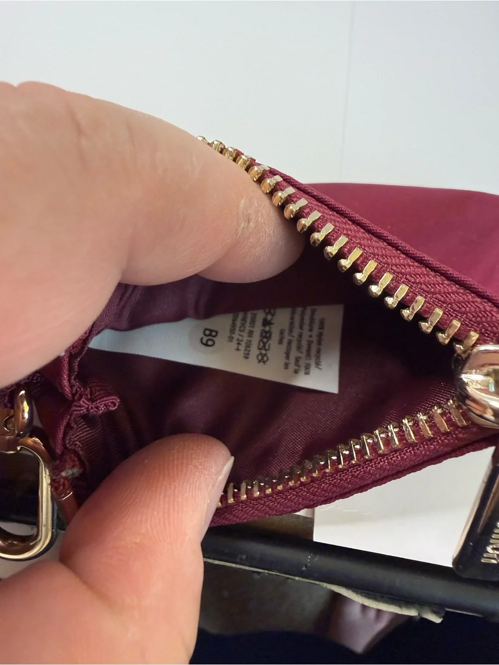 Lululemon Burgundy Zip Coin Pouch Keychain Wallet Gold Hardware